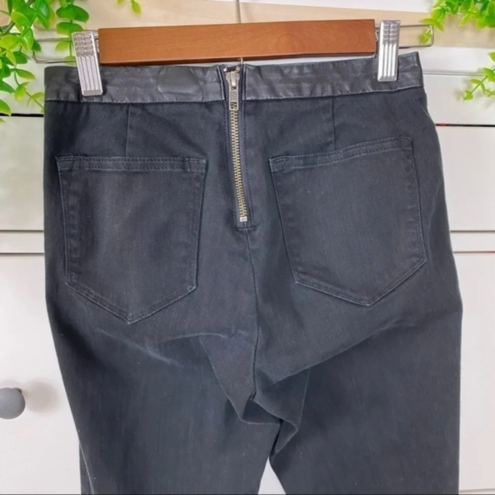 J. Crew Dannie Black High Waisted Leather Trim Waist Skinny Stretch Ankle Pants